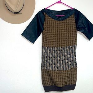 Urban Renewal sweater dress mini black brown textured embroidered leather